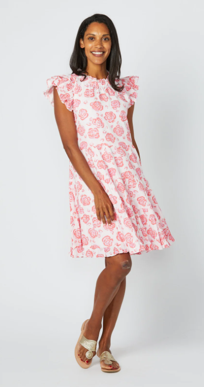Ruffle Neck Dress - Pink Rose