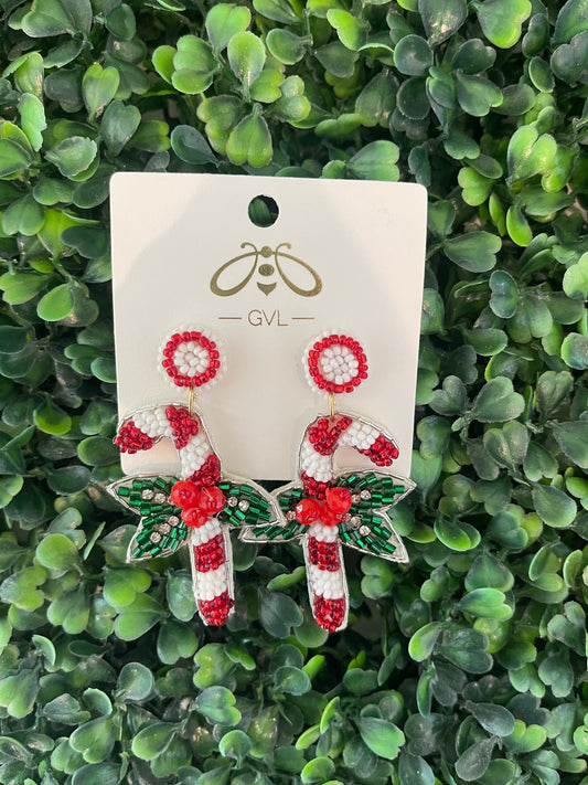 MISTLETOE CANDY CANE EARRINGS