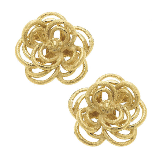 Gold Open Flower Stud Earrings