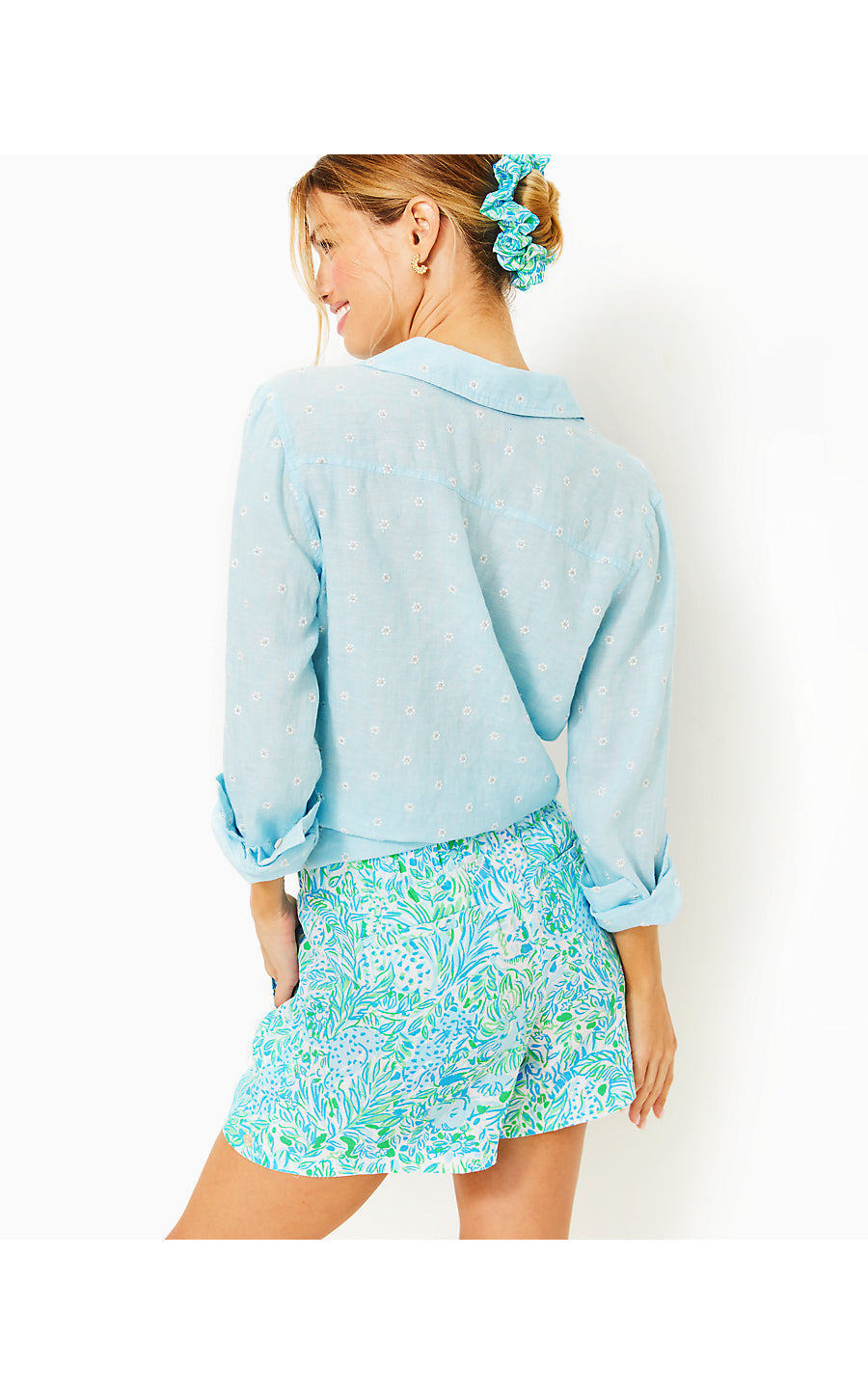 SEA VIEW BUTTON DOWN - HYDRA BLUE - YOU DRIVE ME DAISY EMBROIDERED LINEN