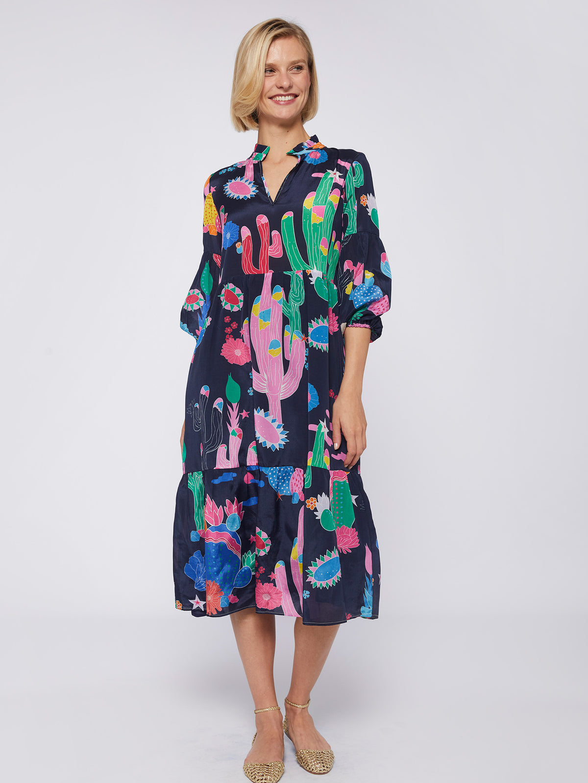 Catalina Dress - Cactus Navy Print