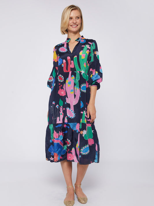 Catalina Dress - Cactus Navy Print