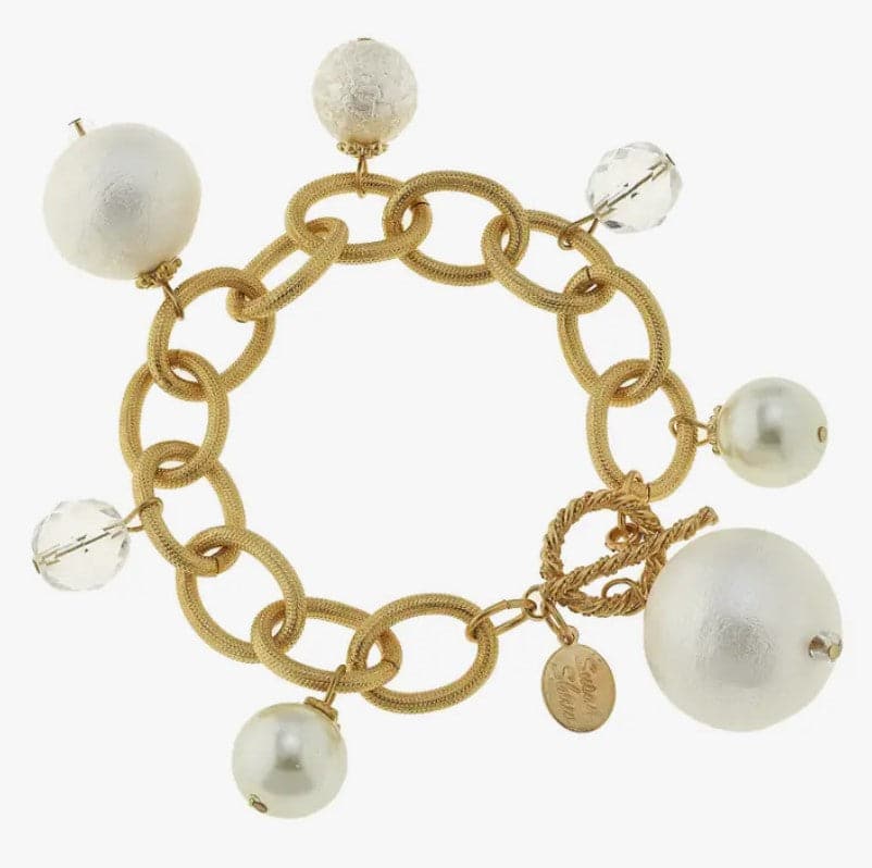 Gold Cotton Pearl Charm Bracelet